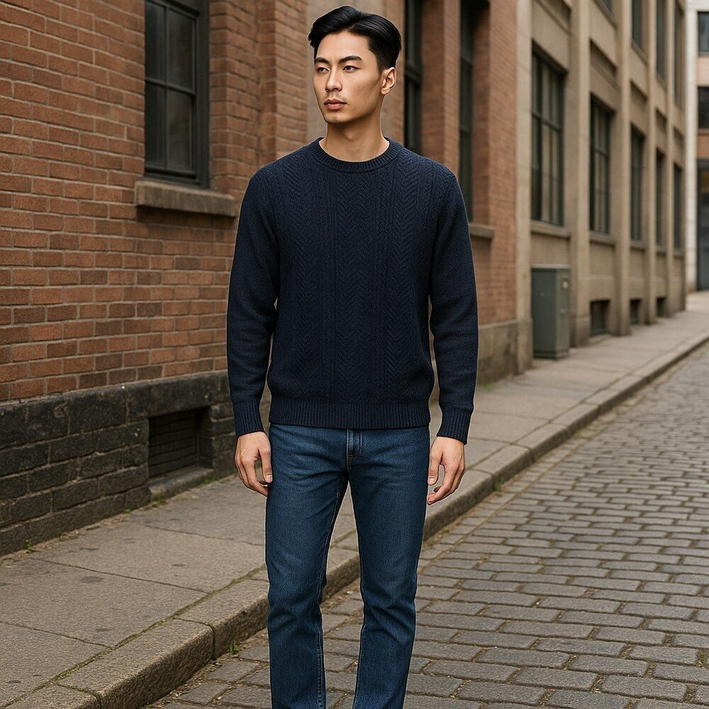 Dockers Mens Large Navy Blue Long Sleeve Pullover Sweater Cable Knit Size L